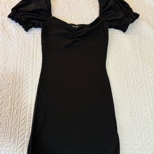 Anna Grace Black Mini Dress with Puff Sleeves